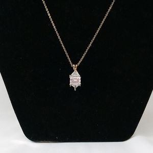 Vintage Lind Square Cut Rhinestone Pendant w/18" Gold Tone Chain